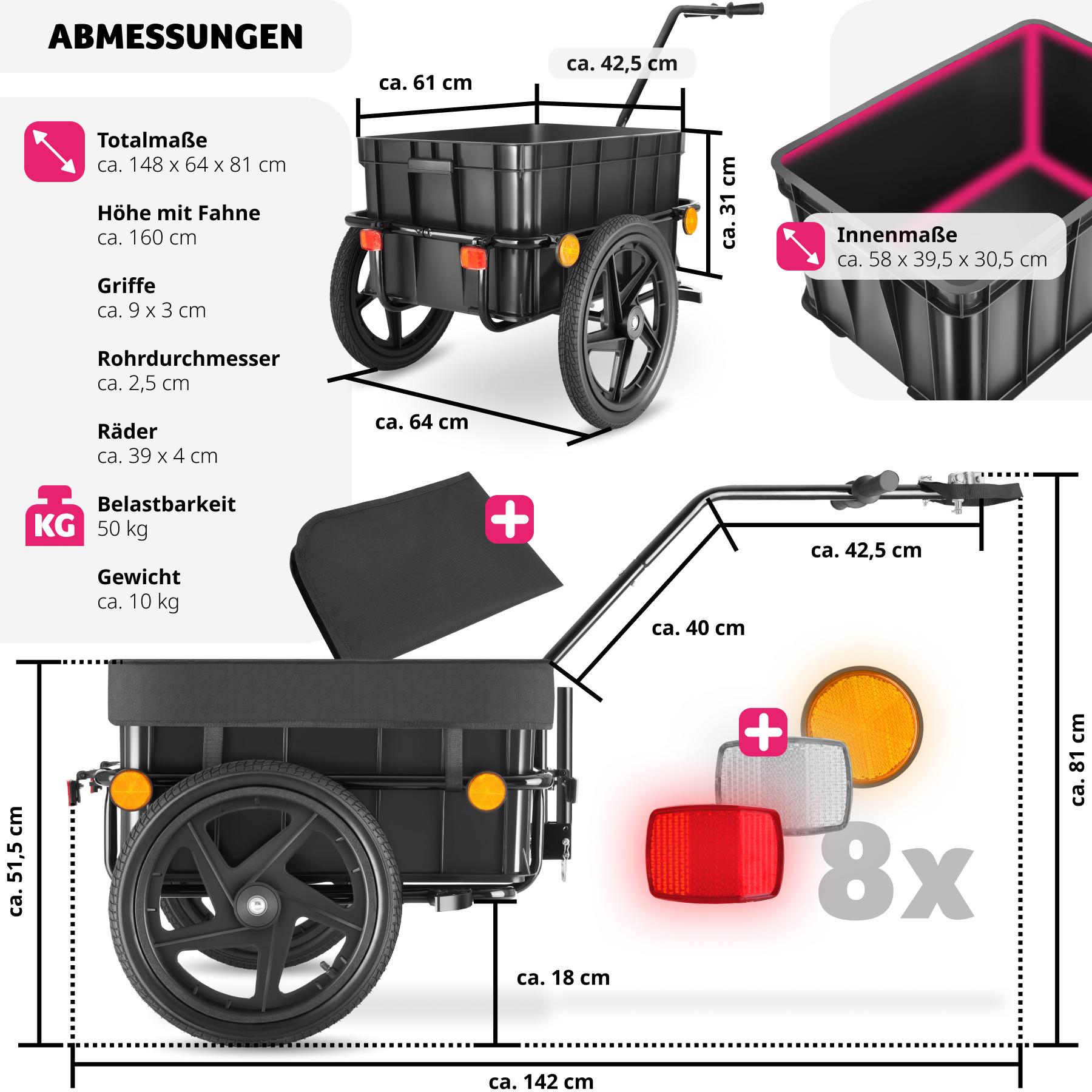 Tectake  Fahrradanhänger CargoXpress, multifunktional, bis 50kg 