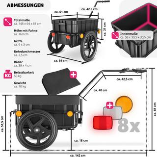 Tectake  Fahrradanhänger CargoXpress, multifunktional, bis 50kg 