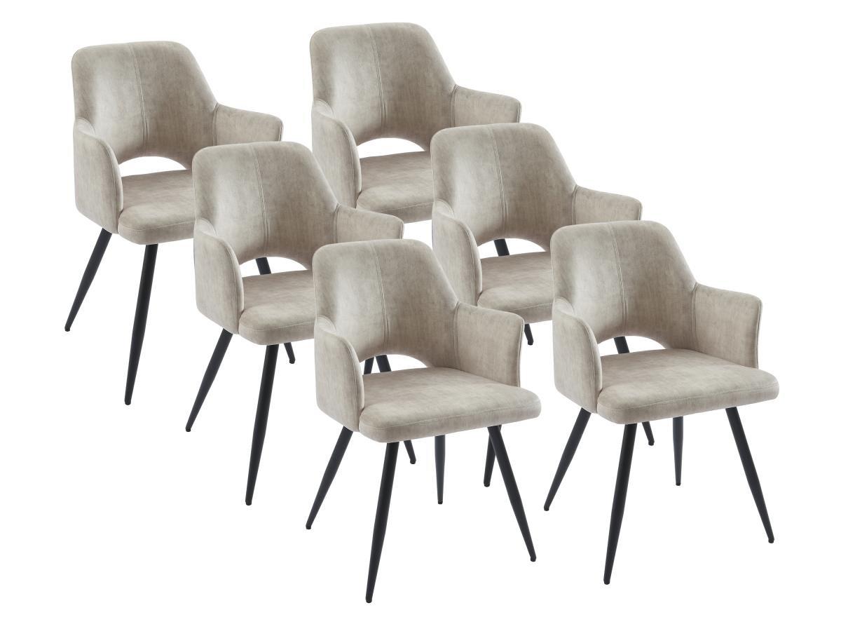 Vente-unique Lot de 6 chaises avec accoudoirs en tissu et métal noir - Beige - KADIJA  