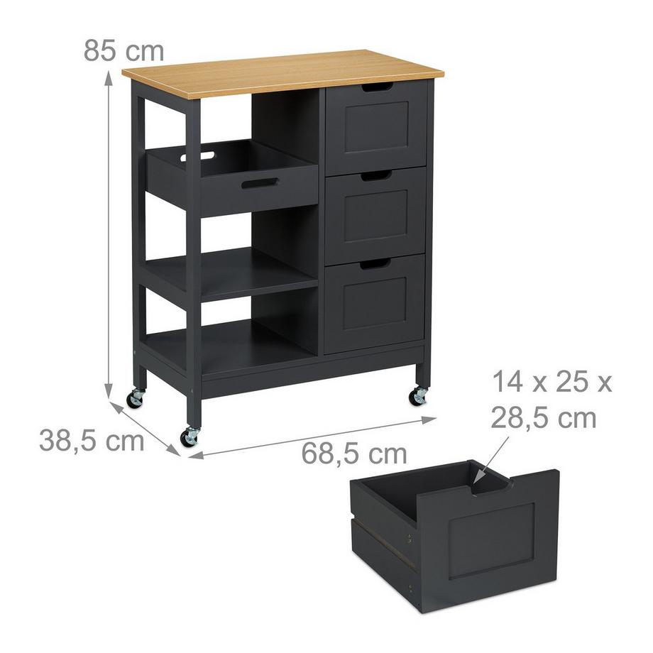 Northix Carrello da cucina con piano di lavoro  