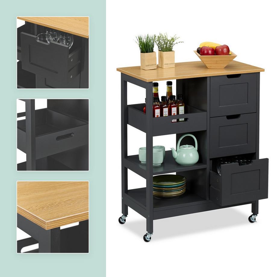 Northix Carrello da cucina con piano di lavoro  