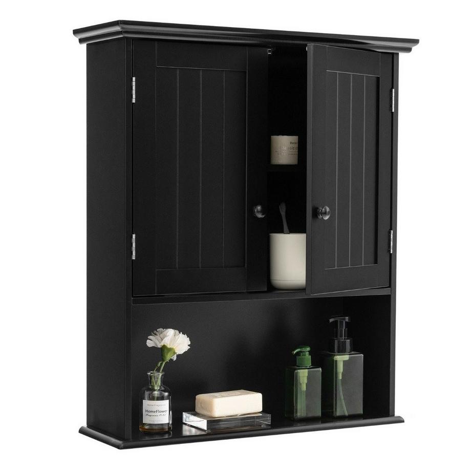 B2X Hängeschrank Medizinschrank Wandschrank mit Doppeltür Badschrank Schwarz  