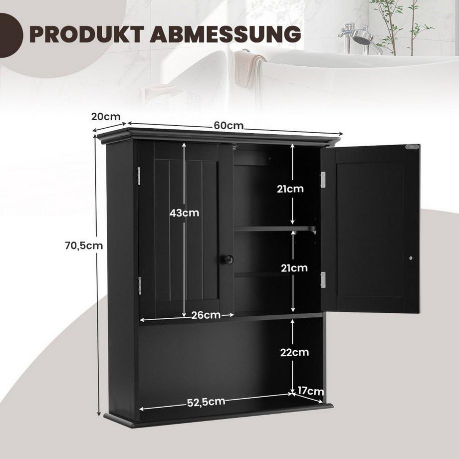B2X Hängeschrank Medizinschrank Wandschrank mit Doppeltür Badschrank Schwarz  