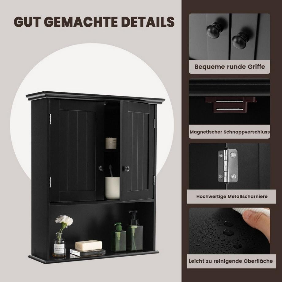 B2X Hängeschrank Medizinschrank Wandschrank mit Doppeltür Badschrank Schwarz  