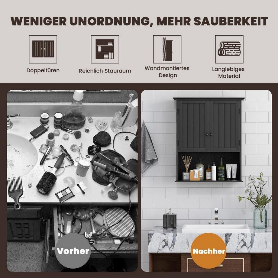 B2X Hängeschrank Medizinschrank Wandschrank mit Doppeltür Badschrank Schwarz  