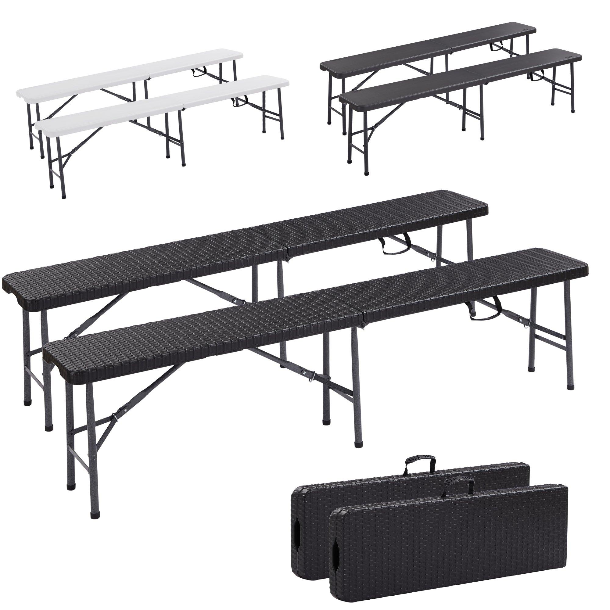 Image of 2x Klappbank Bierzeltbank Rattan Optik Gartenbank Campingbank Klappbar 2x Klappbank Bierzeltbank Rattan Optik Gartenbank Campingbank Klappbar