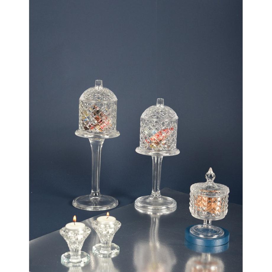 Aulica  BONBONNIERE EN VERRE SUR PIED AVEC COUVERCLE 10X30CM 