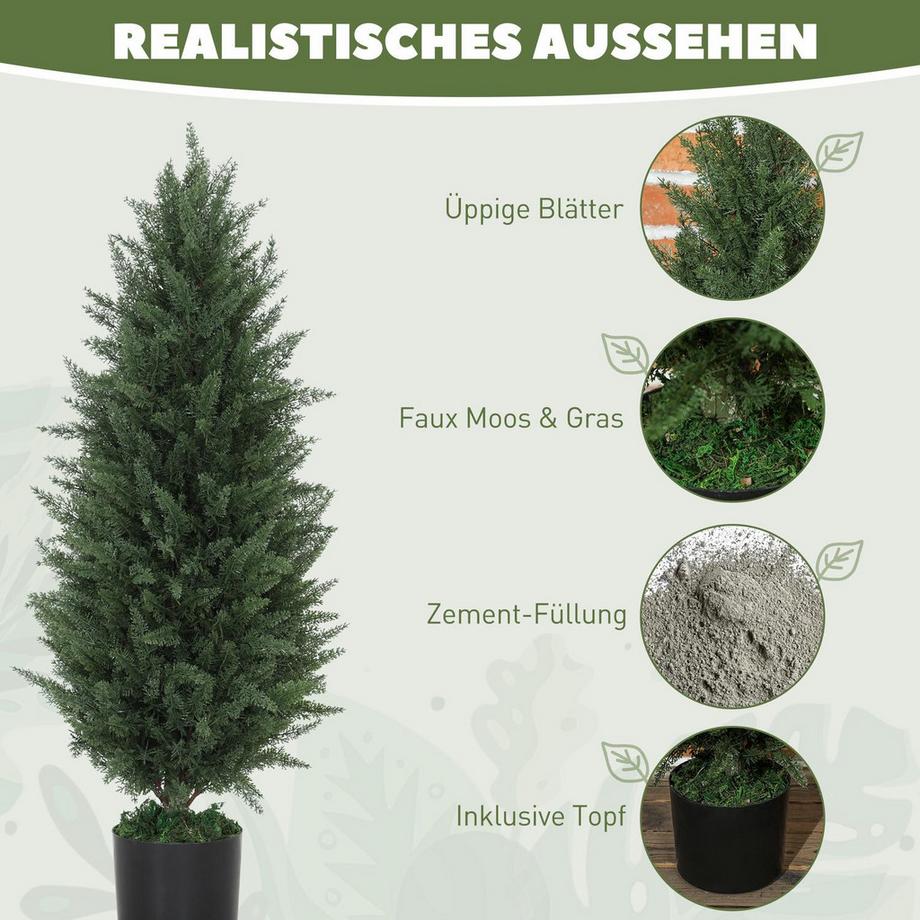 Northio  Künstliche Zypresse 2er-Set groß 90 cm Kunstpflanze, künstliche Pflanzen im Topf, UV-beständig Kunstbaum wie echt Dekoration für Wohnzimmer Schlafzimmer Outdoor | 