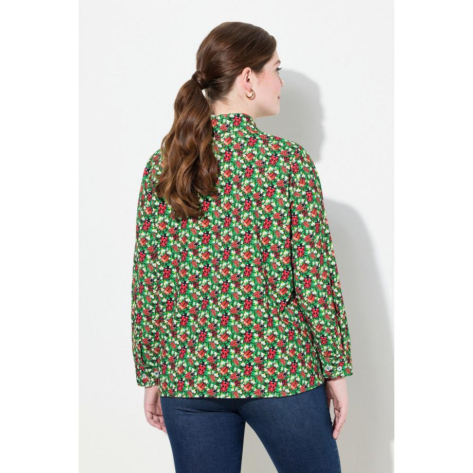 Ulla Popken Chemisier Velours Côtelé Imprimé Floral Col Chemise Manches Longues  