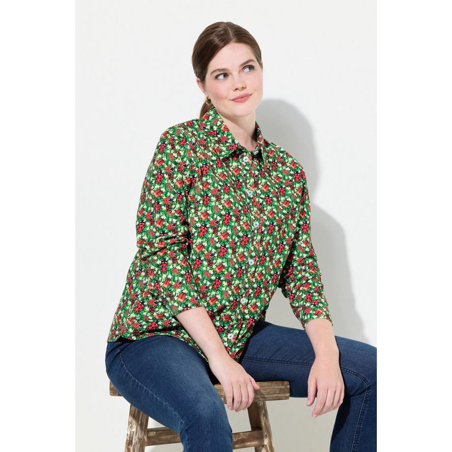 Ulla Popken Chemisier Velours Côtelé Imprimé Floral Col Chemise Manches Longues  