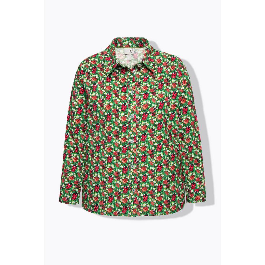 Ulla Popken Chemisier Velours Côtelé Imprimé Floral Col Chemise Manches Longues  