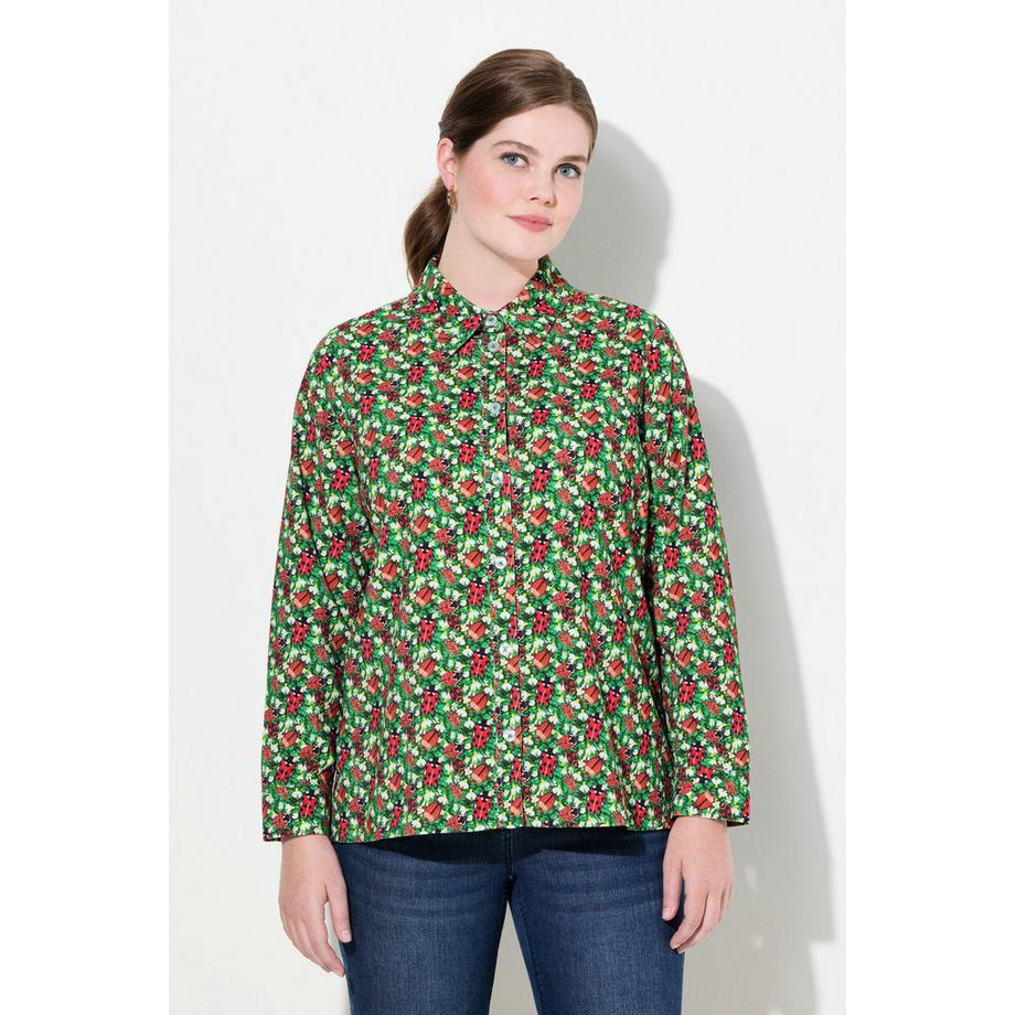 Ulla Popken Chemisier Velours Côtelé Imprimé Floral Col Chemise Manches Longues  