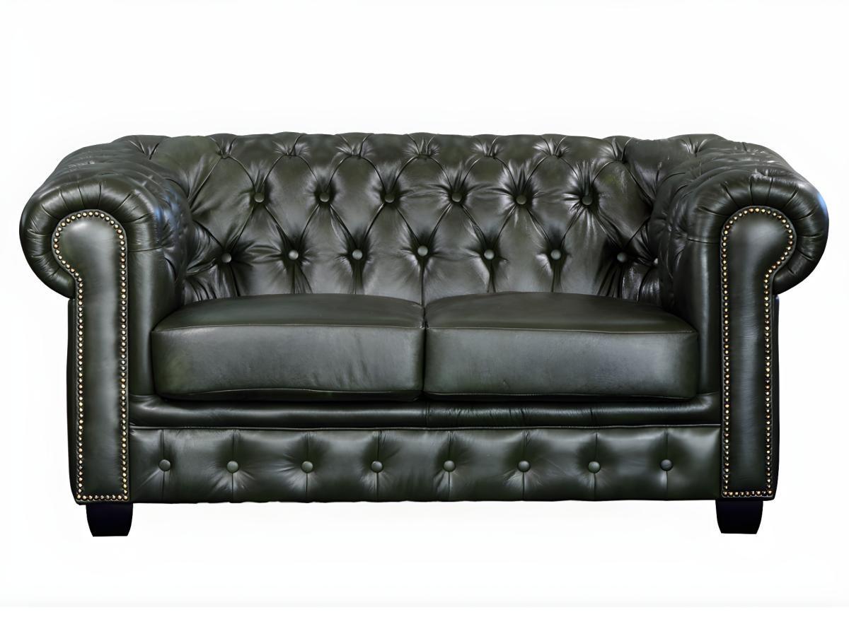 LINEA SOFA Canapé chesterfield 2 places BRENTON 100% cuir de buffle empire  