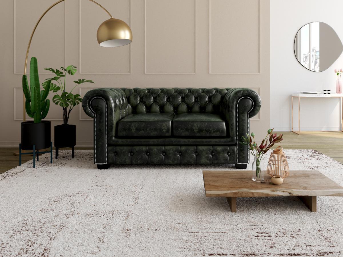 LINEA SOFA Canapé chesterfield 2 places BRENTON 100% cuir de buffle empire  