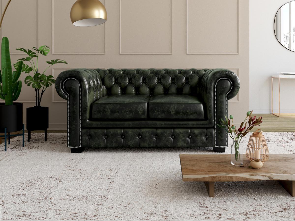 LINEA SOFA Canapé chesterfield 2 places BRENTON 100% cuir de buffle empire  