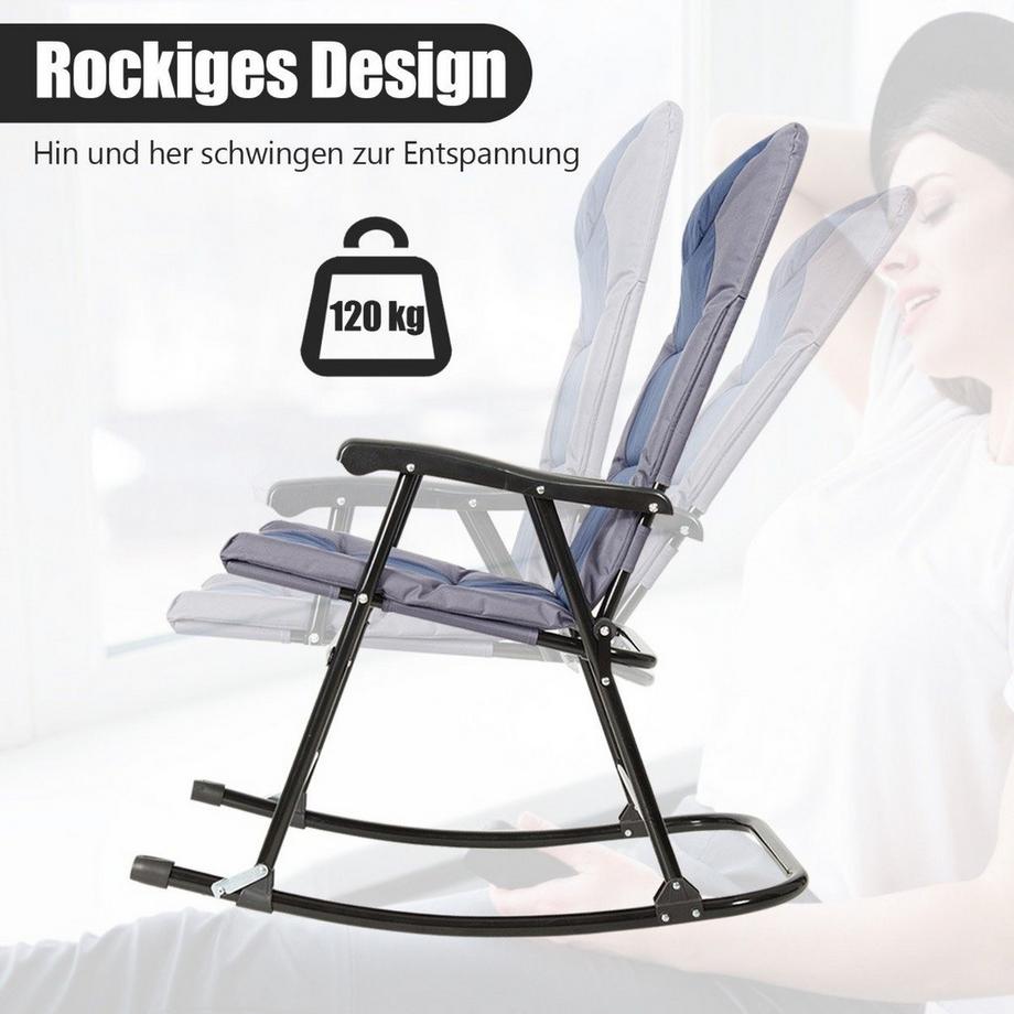 Northio 3-teiliges klappbares Bistro-Set Outdoor-Schaukelstühle mit Tisch Blau + Grau  