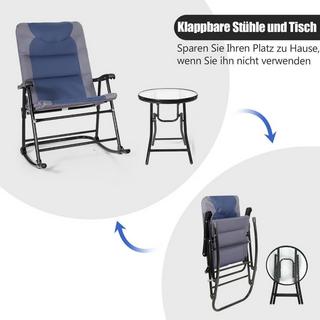Northio Set da bistrò pieghevole da 3 pezzi sedie a dondolo da esterno con tavolo blu + grigio  