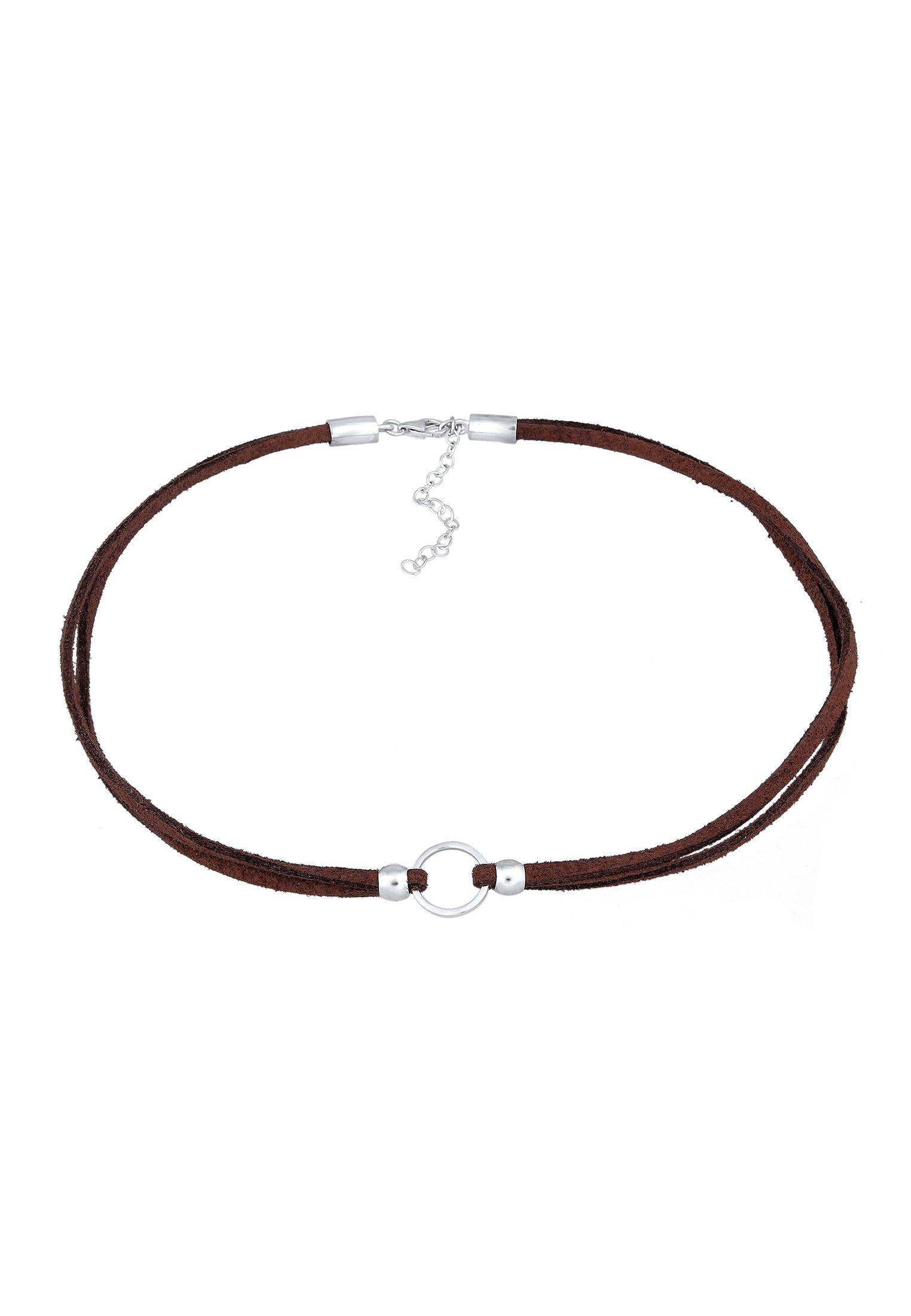 Image of Halskette Trend Choker Kreis Band Braun Unisex Silber 36cm