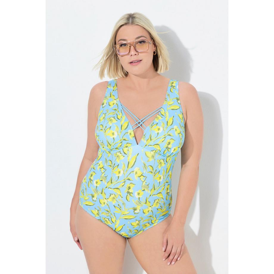 Ulla Popken Maillot de bain Fleurs Bonnets Souples Cordons Décoratifs Recyclé  