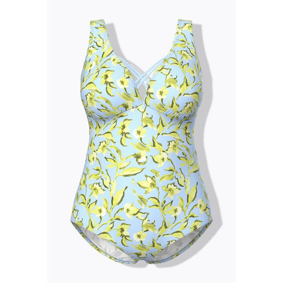 Ulla Popken Maillot de bain Fleurs Bonnets Souples Cordons Décoratifs Recyclé  