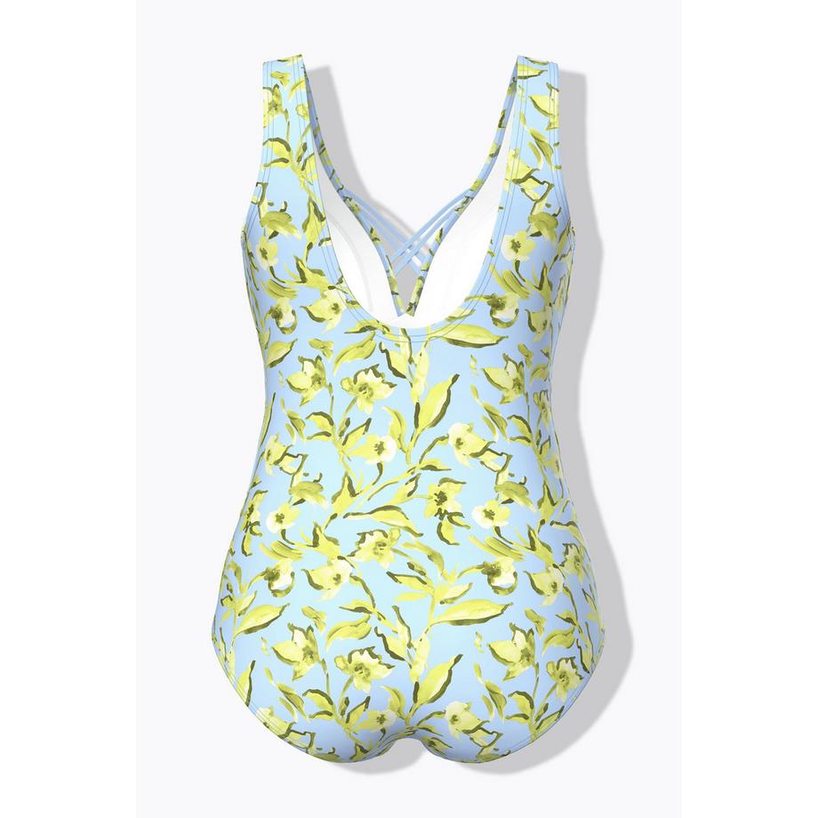 Ulla Popken Maillot de bain Fleurs Bonnets Souples Cordons Décoratifs Recyclé  