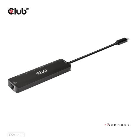 Club3D  USB Gen1 Type-C, 6-in-1 Hub with HDMI 8K30Hz, 2xUSB Type-A, RJ45 and 2xUSB Type-C, Data and PD charging 100 watt 