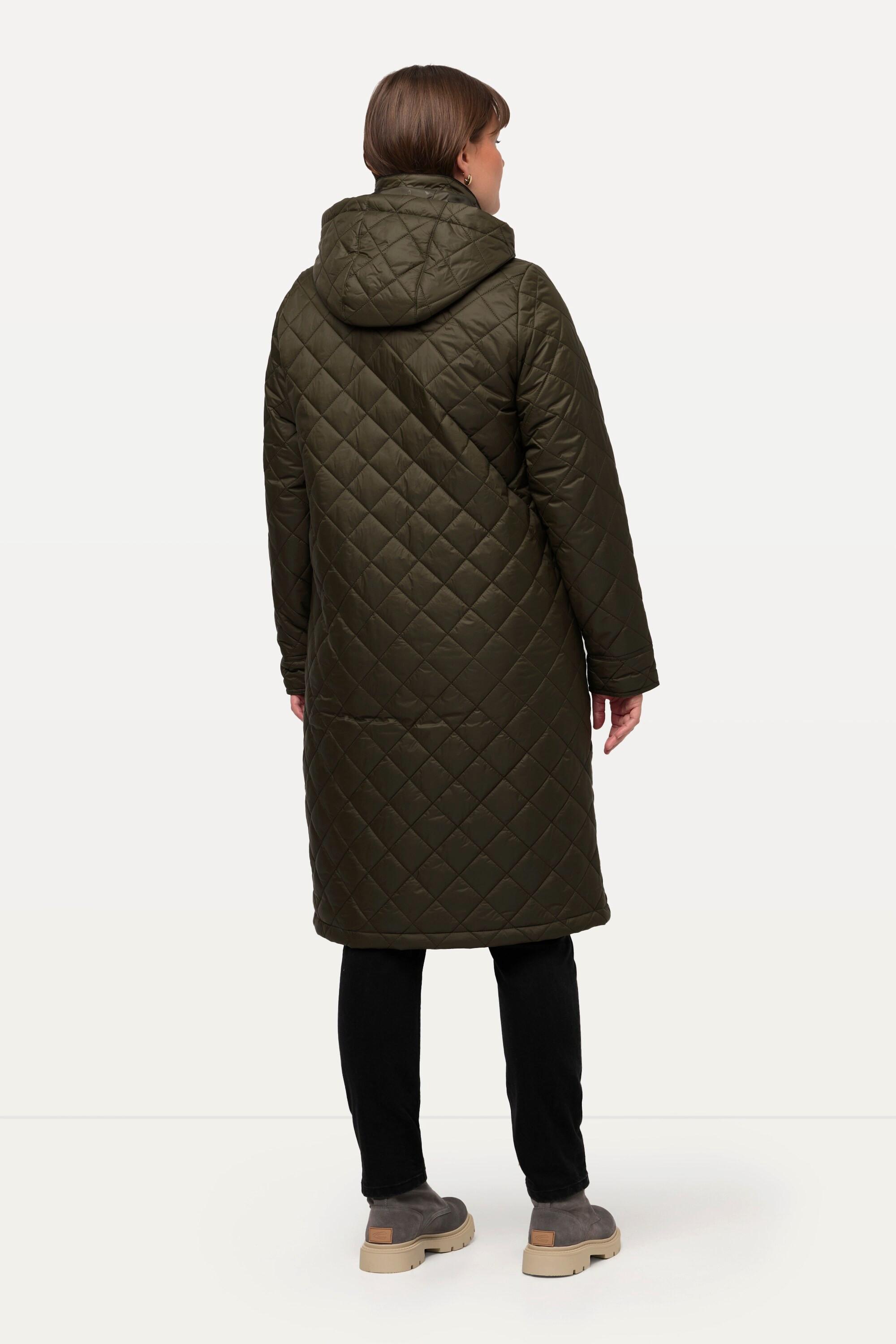 Ulla Popken  Manteau matelassé, col en velours côtelé, capuche, fermeture éclair à double sens 