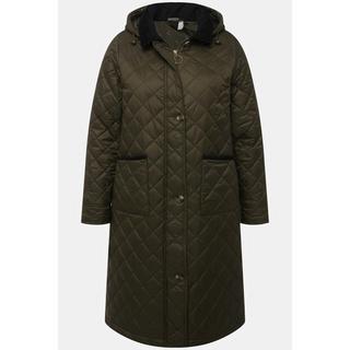 Ulla Popken  Manteau matelassé, col en velours côtelé, capuche, fermeture éclair à double sens 