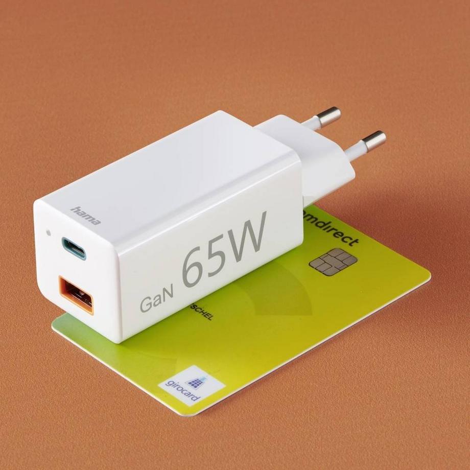 hama  Schnellladegerät, GaN, 1x USB-C PD, 1x USB-A QC, Mini-Ladegerät, 65 W 