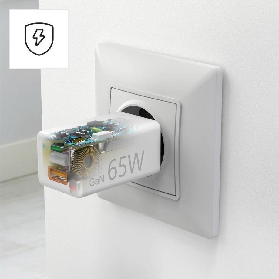 hama  Schnellladegerät, GaN, 1x USB-C PD, 1x USB-A QC, Mini-Ladegerät, 65 W 