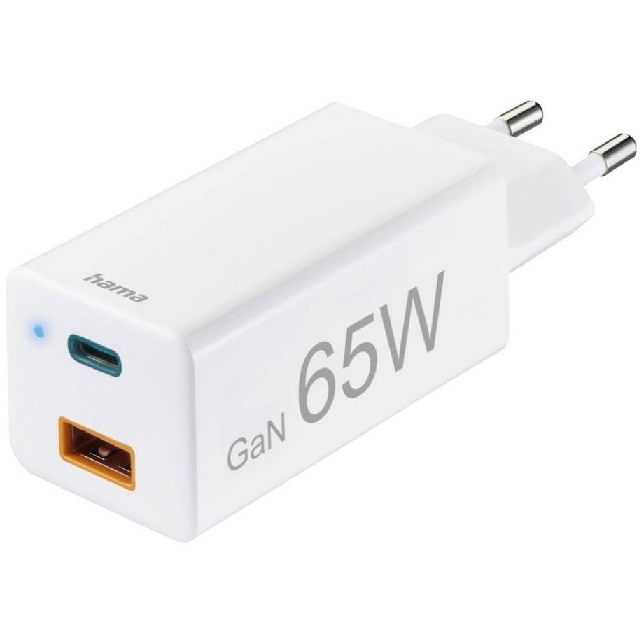 Schnellladegerät, GaN, 1x USB-C PD, 1x USB-A QC, Mini-Ladegerät, 65 W