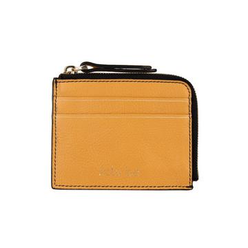 Porte-cartes avec porte-monnaie zippé en cuir Alois couleur jaune