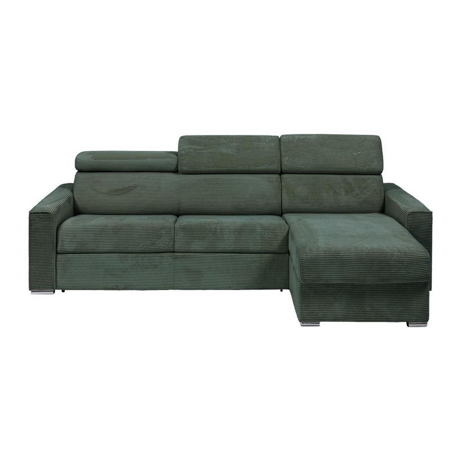 Vente-unique Canapé d'angle réversible convertible express en velours côtelé vert - Couchage à lattes larges 140 cm - Matelas 18 cm - VIZIR  