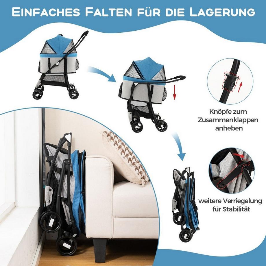 Northix  Poussette pour animaux 3 en 1, pliable 
