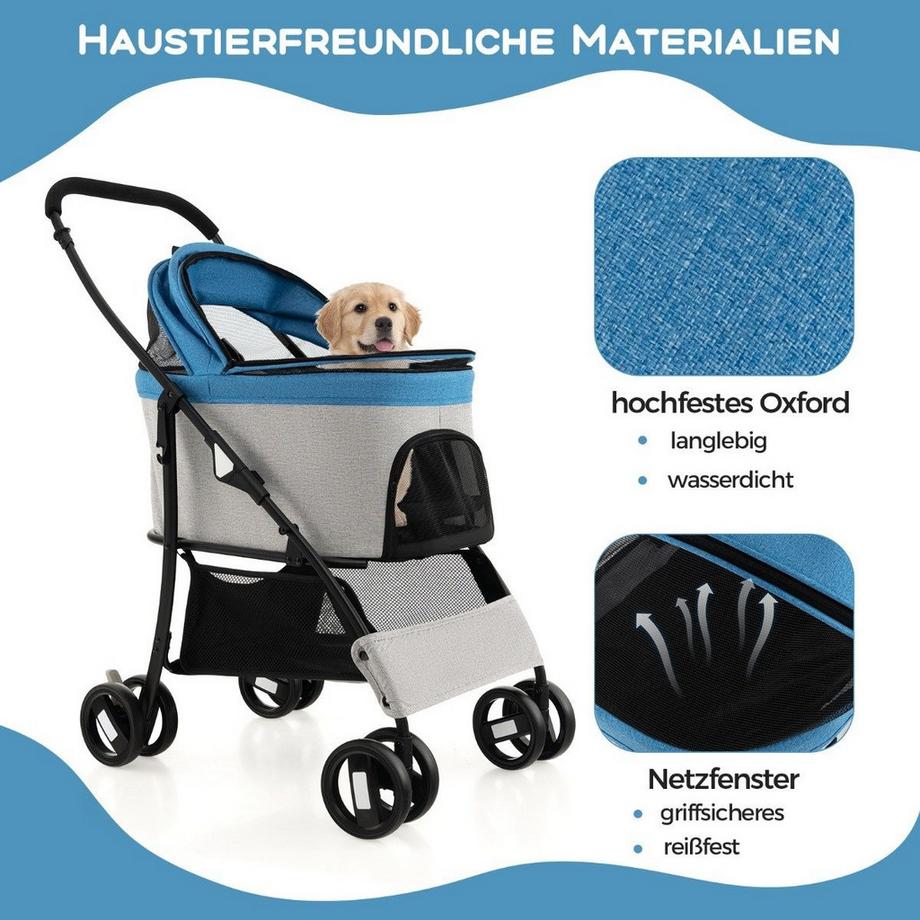 Northix  Poussette pour animaux 3 en 1, pliable 