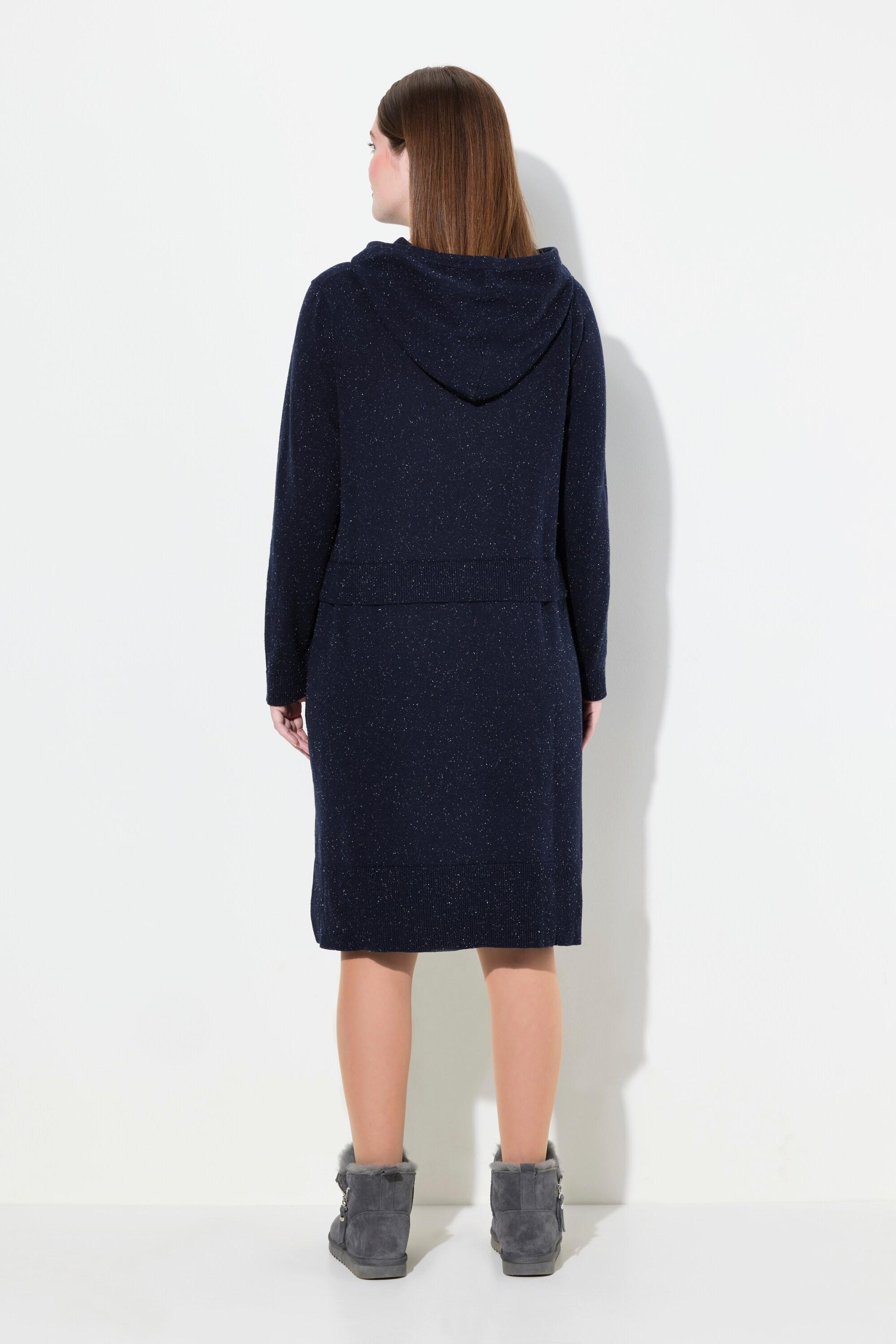 Ulla Popken Strickkleid Noppen Kapuze Langarm Biobaumwolle  