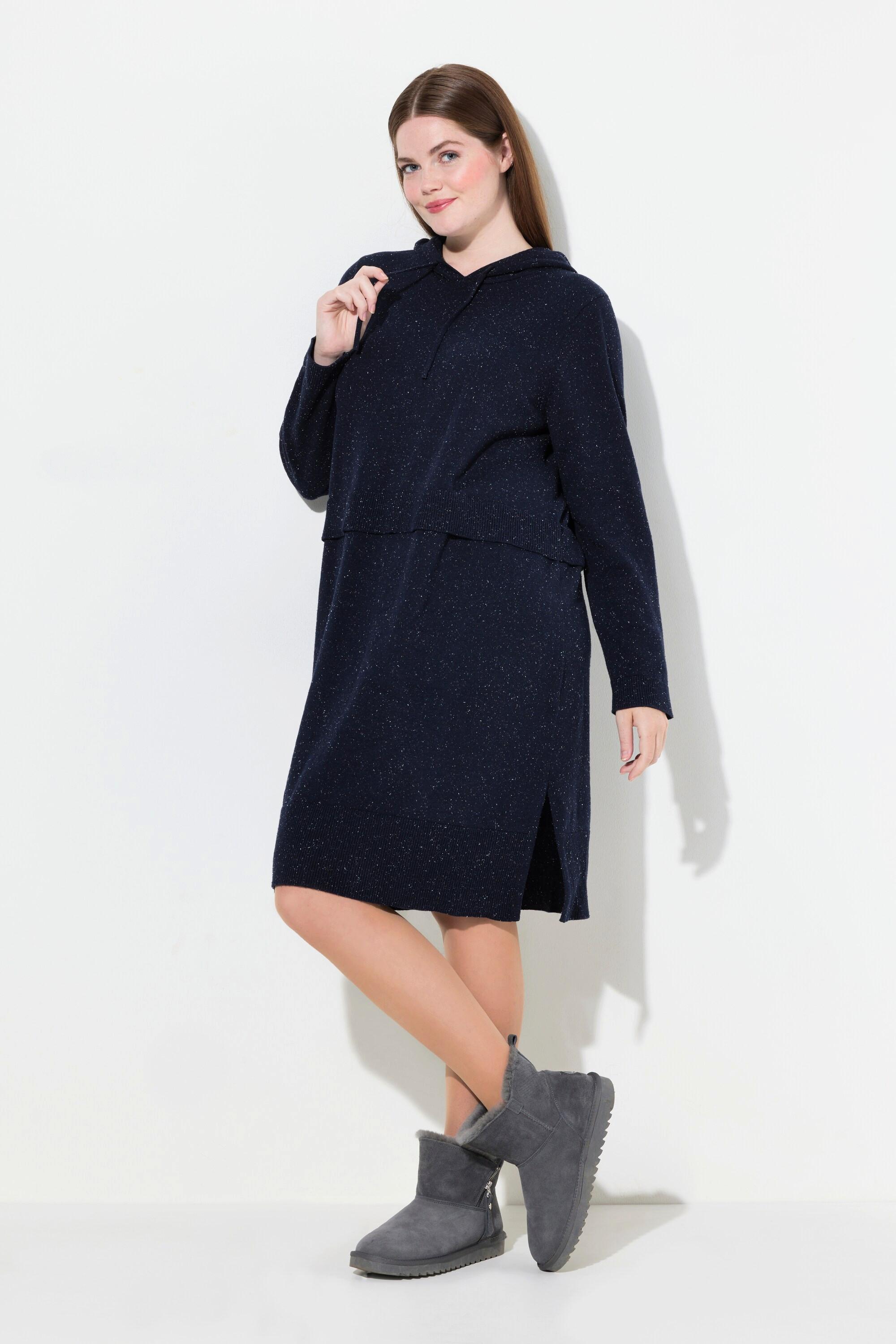 Ulla Popken Strickkleid Noppen Kapuze Langarm Biobaumwolle  