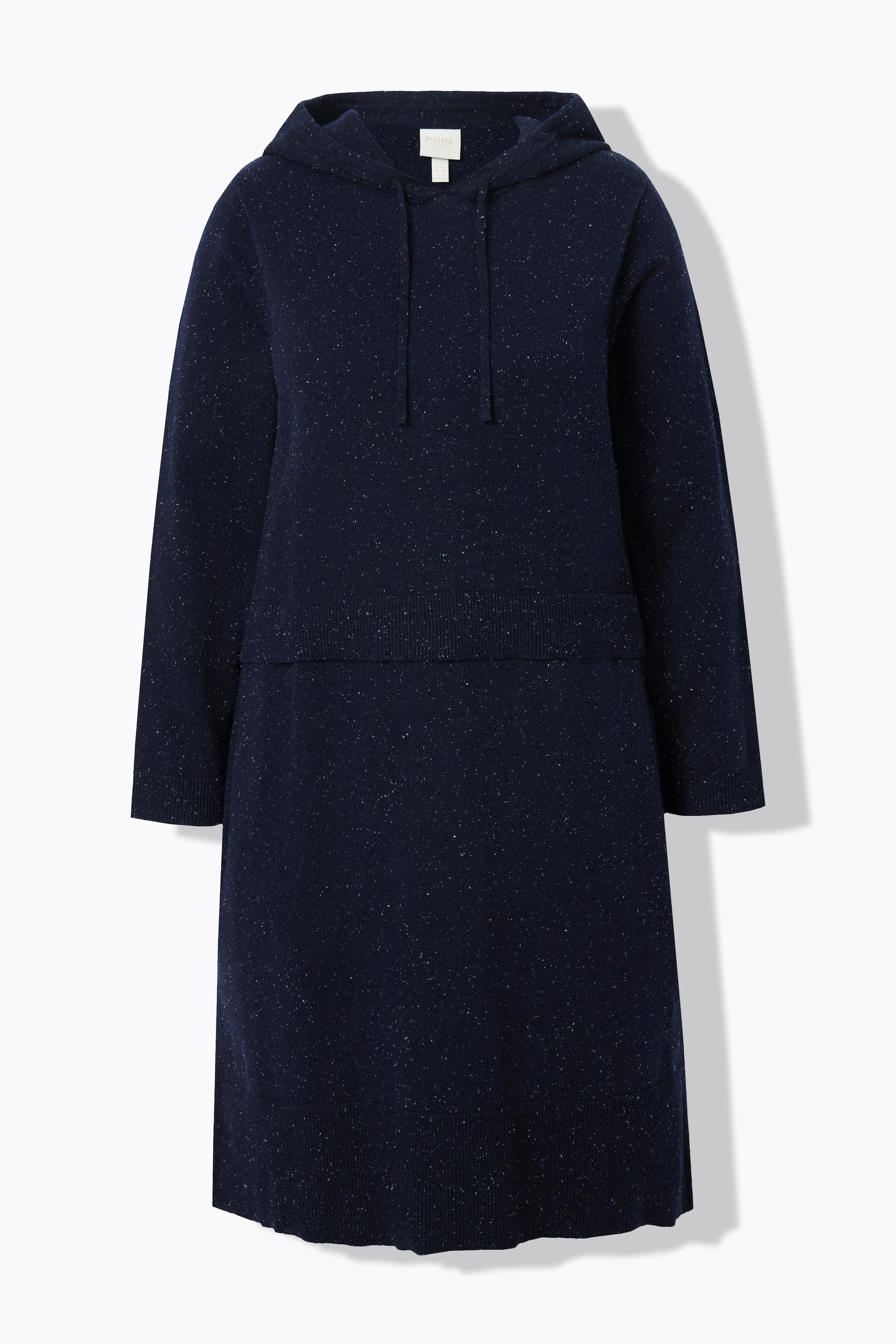 Ulla Popken Strickkleid Noppen Kapuze Langarm Biobaumwolle  