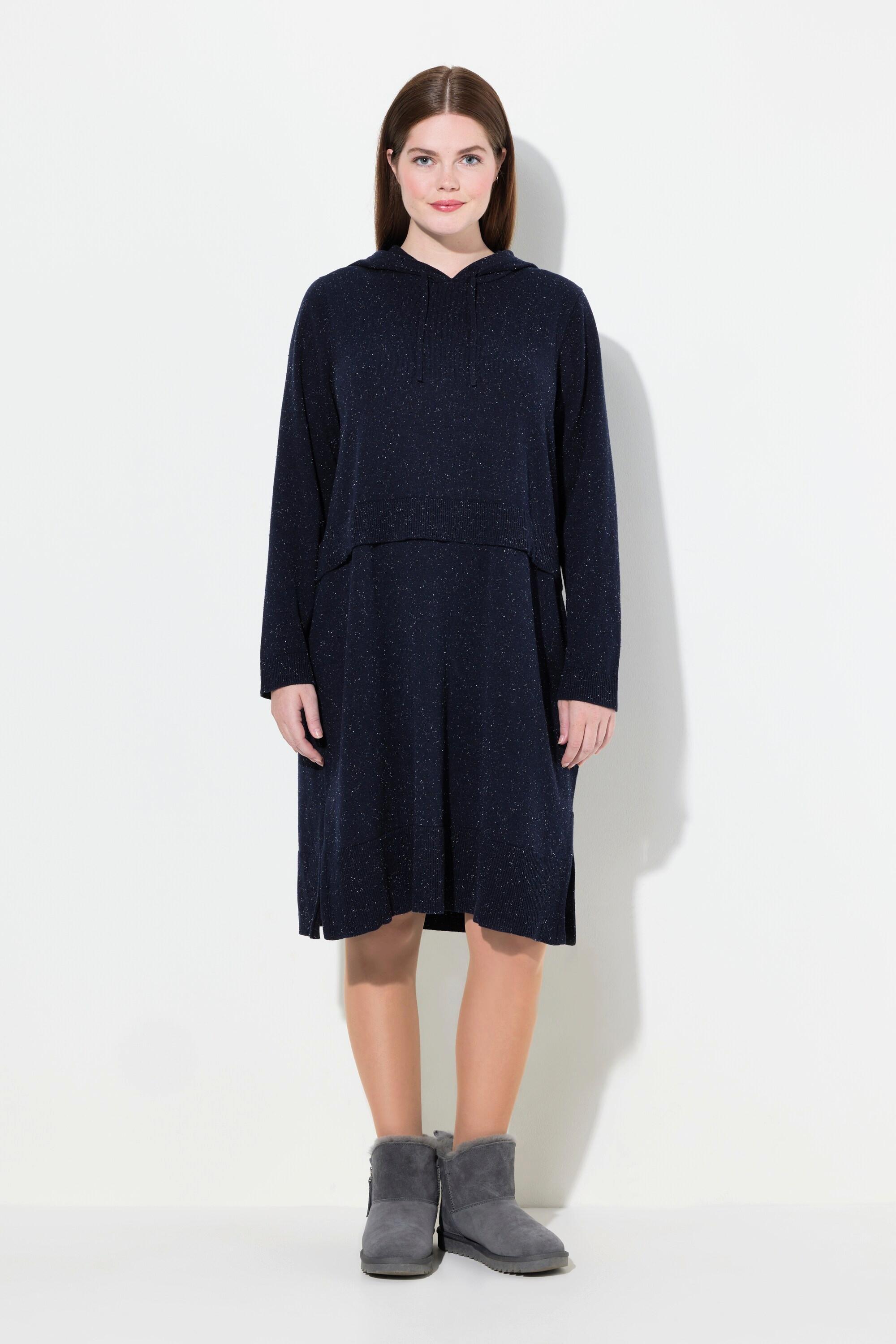 Ulla Popken Strickkleid Noppen Kapuze Langarm Biobaumwolle  