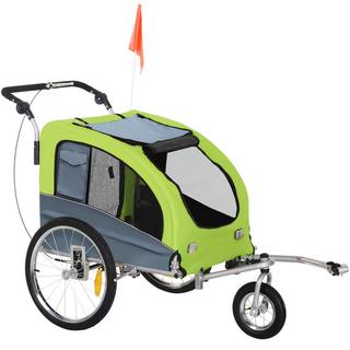 PawHut  Dog Trailer Jogger Rimorchio Da Bicicletta Per Cani, Grande E Stabile, Con Bandiera Di Sicurezza, Verde+Grigio, 155X83X108Cm 