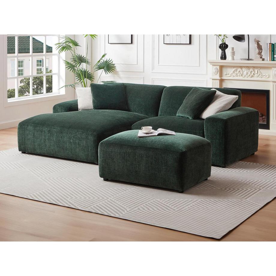 Maison Céphy Ecksofa & Hocker - Ecke links - Cord - Tannengrün - TIRONO von Maison Céphy  