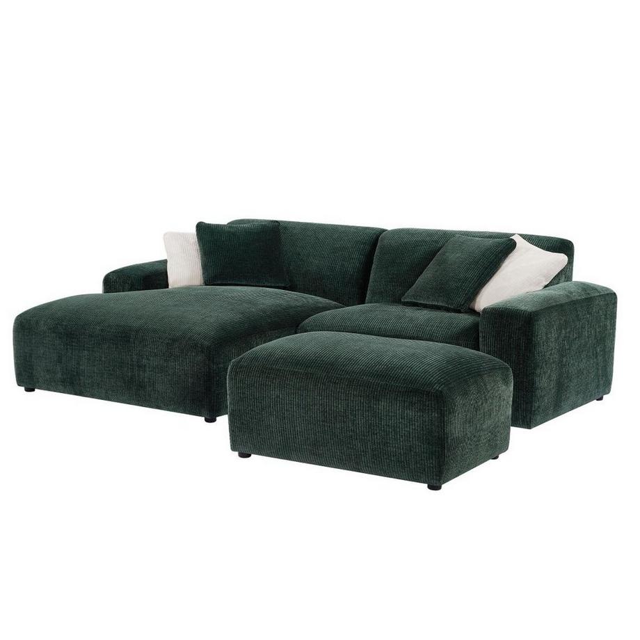 Maison Céphy Ecksofa & Hocker - Ecke links - Cord - Tannengrün - TIRONO von Maison Céphy  