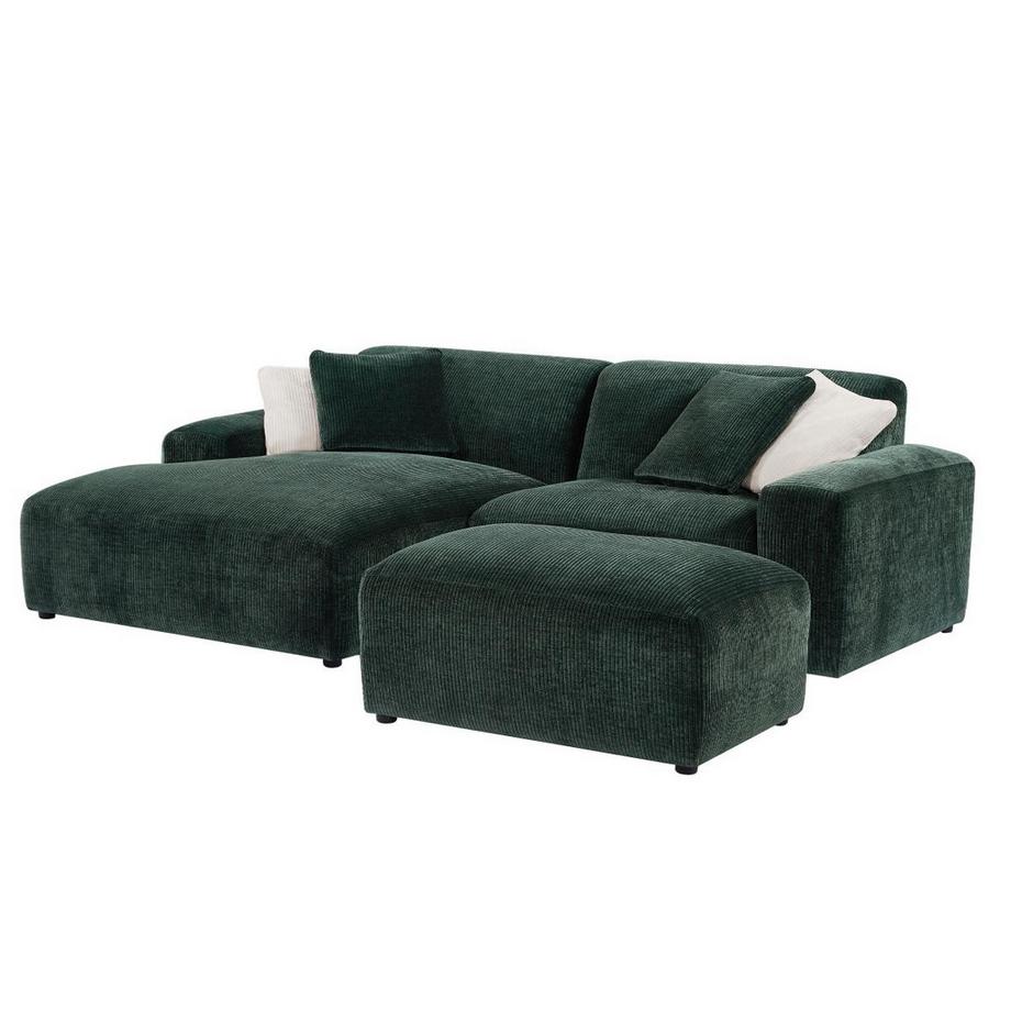 Ecksofa & Hocker - Ecke links - Cord - Tannengrün - TIRONO von Maison Céphy