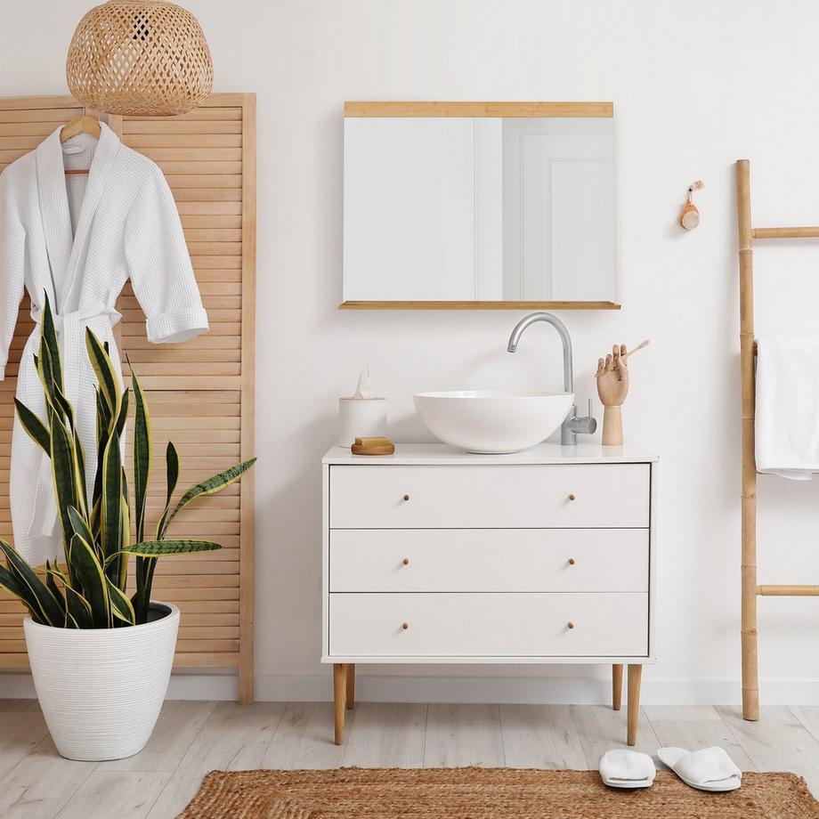 B2X Specchio da parete in bambù con mensola  