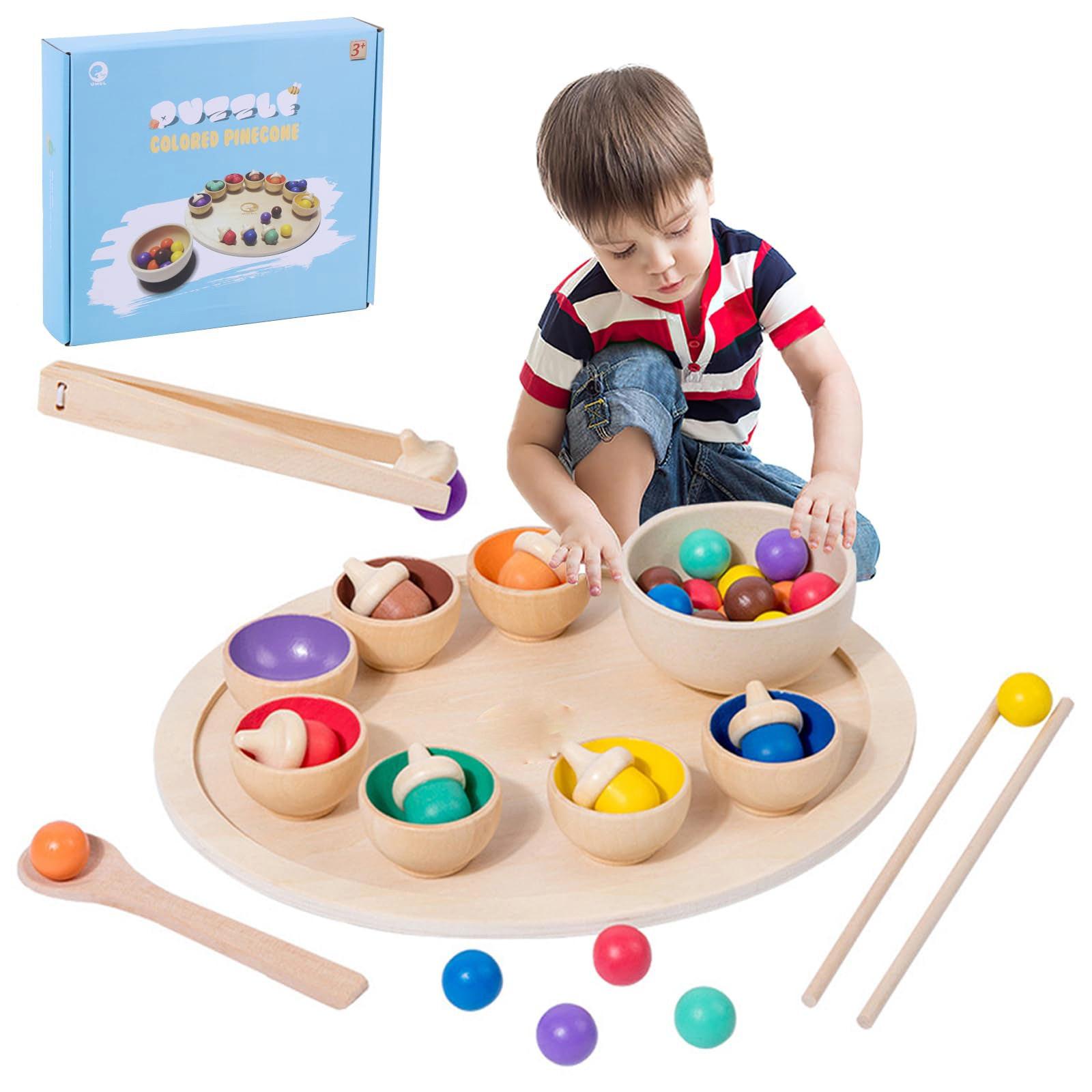 Activity-board  Baby motorische Fähigkeiten Spielzeug hölzerne Sortierung, Regenbogen hölzerne Kugeln in Tassen, Baby-Spielzeug für Vorschule für Farbe Sortierung und Zählen 