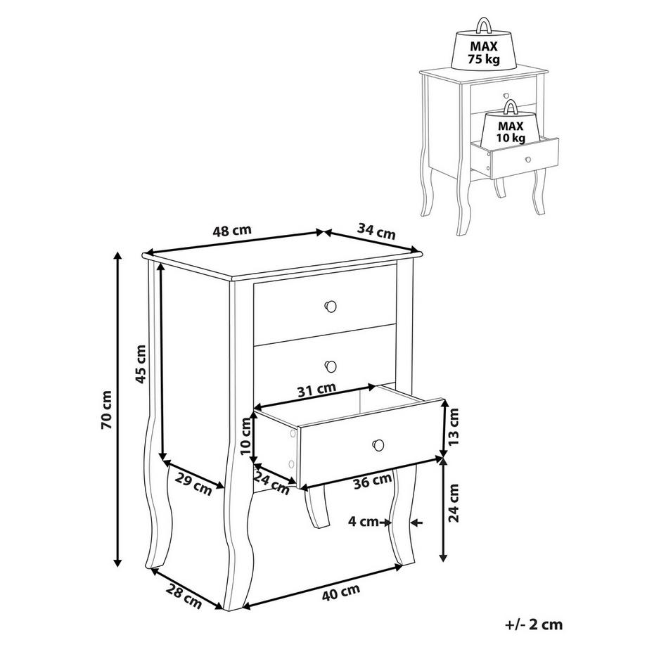 Beliani Comodino 3 cassetto en Fibra a media densità (MDF) Minimalista LANE  