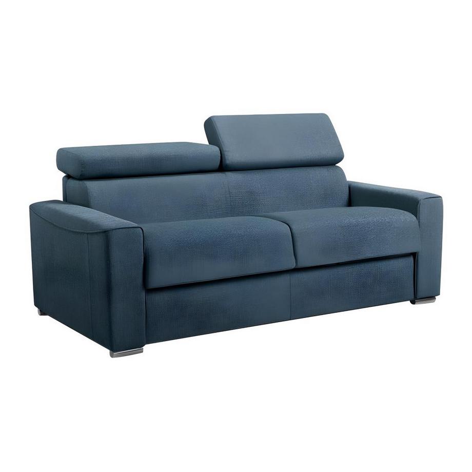 LINEA SOFA Canapé 3 places convertible express en tissu bleu - couchage 140 cm - Matelas 22 cm avec mémoire de forme VIZIR  