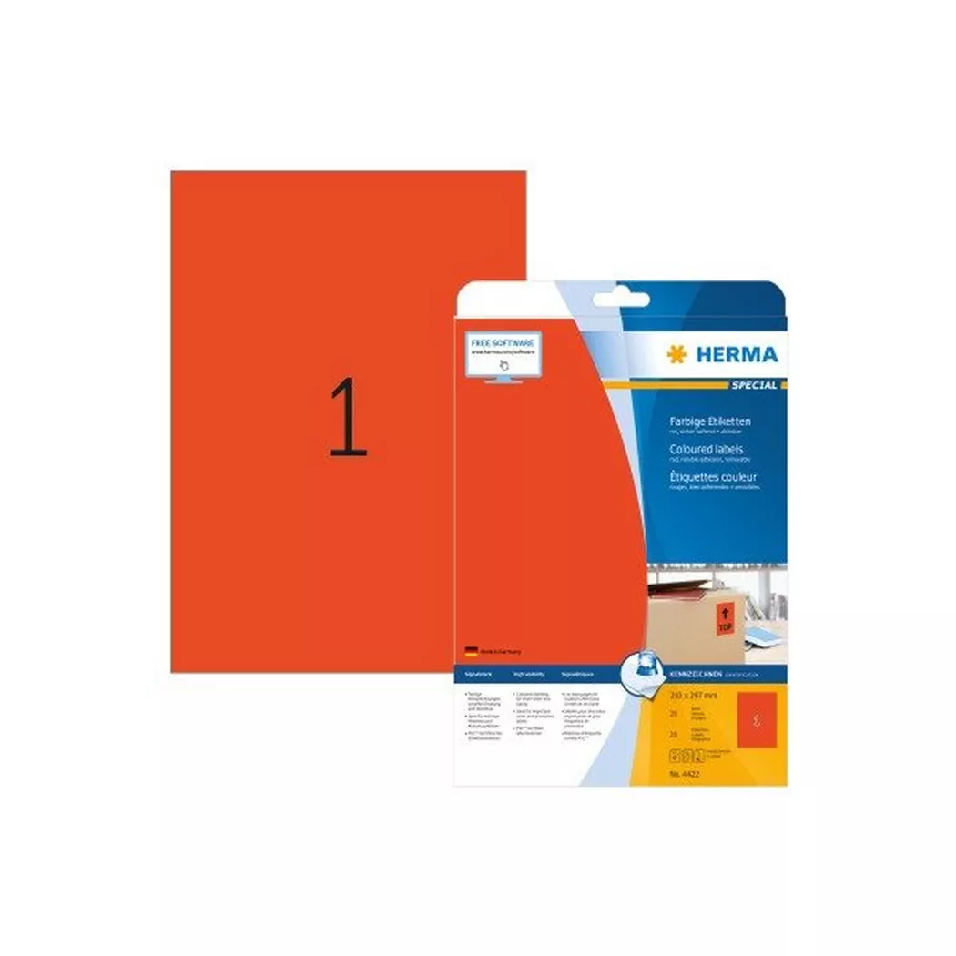HERMA – Etiketten Special A4 4422 rot 20 Stück, One Size
