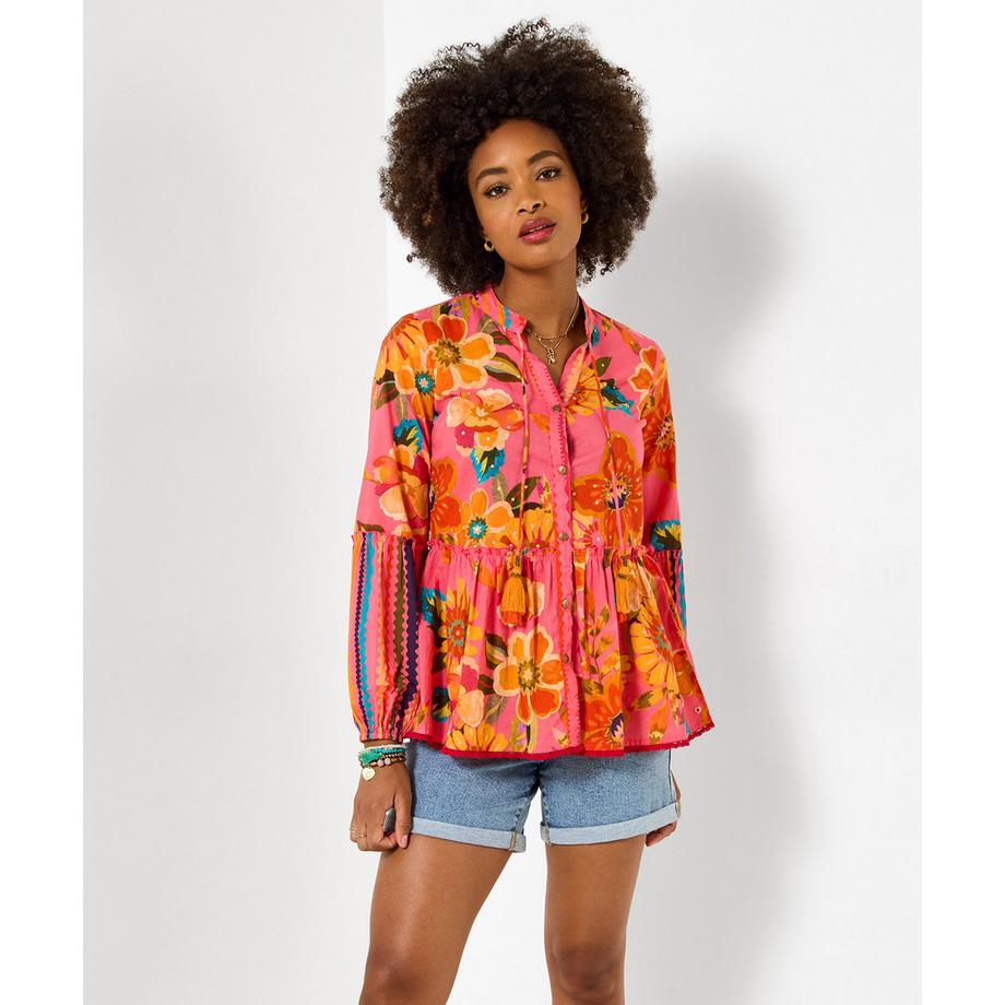 Blouse fleurie manches longues à basque