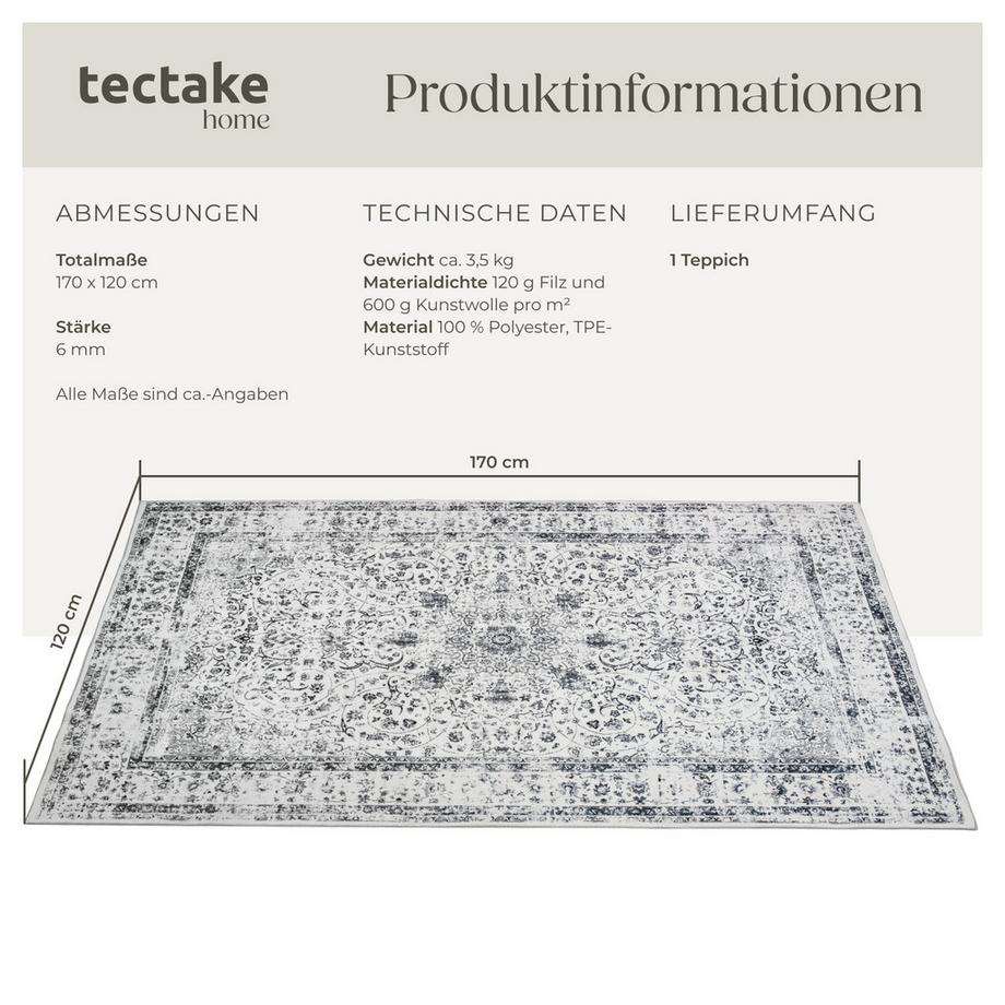 Tectake Tapis design vintage à poils courts ALIYA en laine synthétique et feutre  